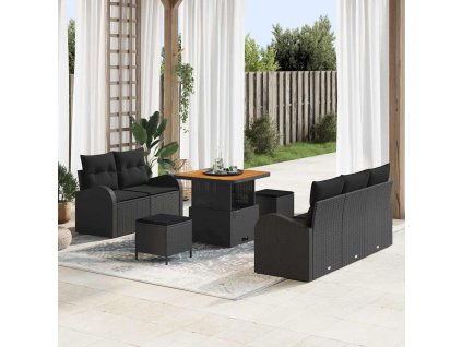 Sada zahradních pohovek s polštářem s úložištěm 8 pcs Černá 3364284