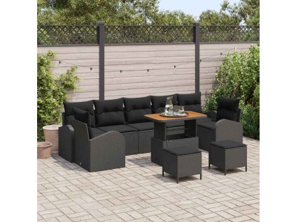 Sada zahradních pohovek s polštářem s úložištěm 10 pcs Černá 3364329