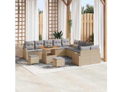Sada zahradních pohovek s polštářem 13 pcs Béžová a Světle šedá 3364402