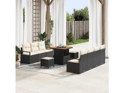 Sada zahradních pohovek s polštářem 10 pcs Černá a krémová 3364435