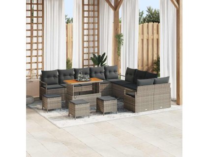 Sada zahradních pohovek s polštářem s úložištěm 14 pcs Šedá 3364543