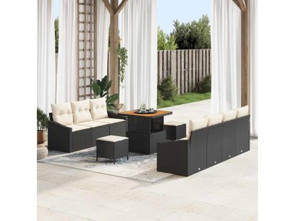 Sada zahradních pohovek s polštářem 10 pcs Černá a krémová 3364565