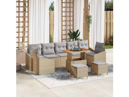 Sada zahradních pohovek s polštářem 10 pcs Béžová Poly ratan 3364592