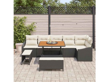 Sada zahradních pohovek s polštářem 9 pcs Černá Poly ratan 3364615