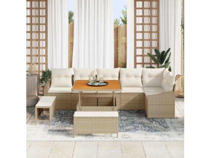 Sada zahradních pohovek s polštářem 9 pcs Béžová Poly ratan 3364616