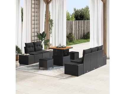 Sada zahradních pohovek s polštářem s úložištěm 8 pcs Černá 3364674