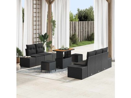 Sada zahradních pohovek s polštářem 8 pcs Černá Poly ratan 3364679