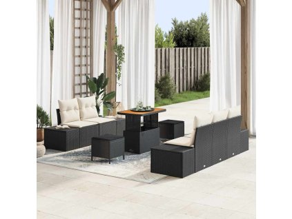 Sada zahradních pohovek s polštářem 8 pcs Černá Poly ratan 3364680