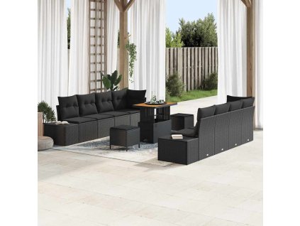 Sada zahradních pohovek s polštářem s úložištěm 11 pcs Černá 3364709