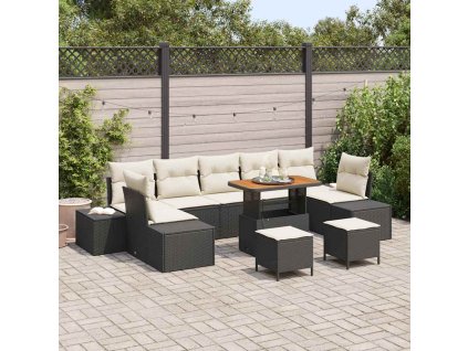 Sada zahradních pohovek s polštářem 10 pcs Černá Poly ratan 3364720