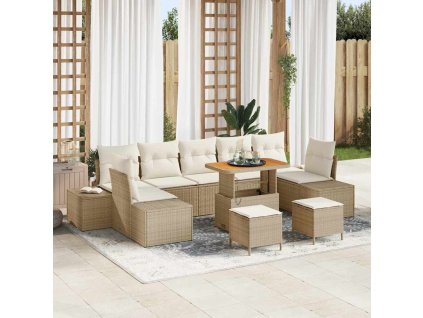 Sada zahradních pohovek s polštářem 10 pcs Béžová Poly ratan 3364721