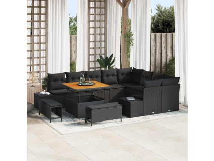 Sada zahradních pohovek s polštářem 12 pcs Černá Poly ratan 3364764