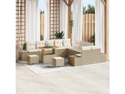 Sada zahradních pohovek s polštářem 13 pcs Béžová Poly ratan 3364796