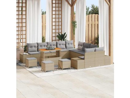 Sada zahradních pohovek s polštářem 14 pcs Béžová Poly ratan 3364802