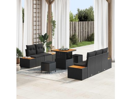 Sada zahradních pohovek s polštářem s úložištěm 8 pcs Černá 3364804