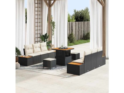 Sada zahradních pohovek s polštářem 9 pcs Černá Poly ratan 3364815