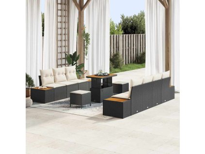 Sada zahradních pohovek s polštářem 10 pcs Černá Poly ratan 3364830