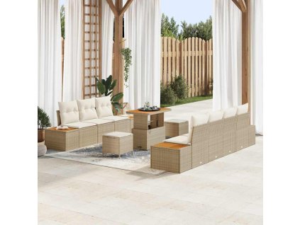 Sada zahradních pohovek s polštářem 10 pcs Béžová Poly ratan 3364831