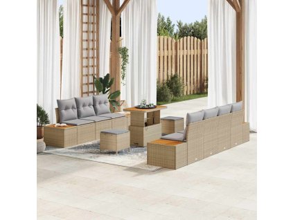 Sada zahradních pohovek s polštářem 10 pcs Béžová Poly ratan 3364832