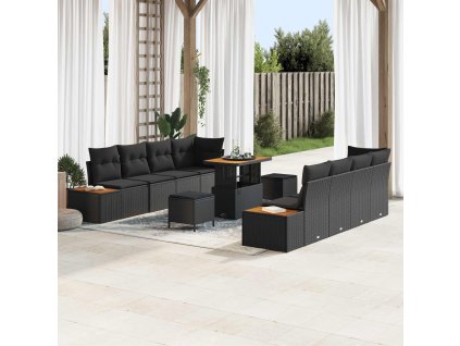 Sada zahradních pohovek s polštářem 11 pcs Černá Poly ratan 3364839