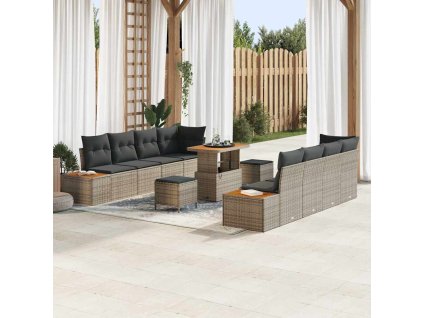 Sada zahradních pohovek s polštářem 11 pcs Šedá Poly ratan 3364843