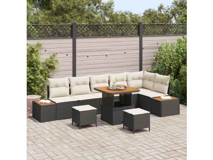 Sada zahradních pohovek s polštářem 9 pcs Černá Poly ratan 3364880