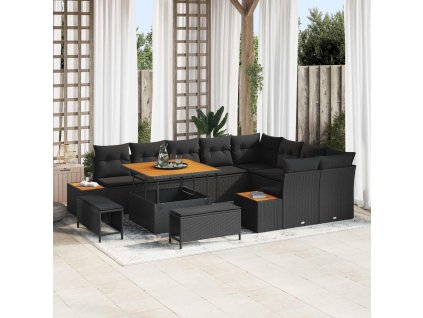 Sada zahradních pohovek s polštářem 12 pcs Černá Poly ratan 3364894