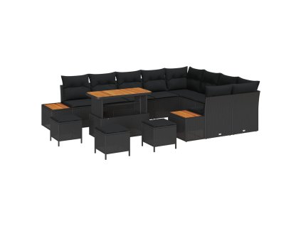 Sada zahradních pohovek s polštářem Černá Poly ratan 3364909