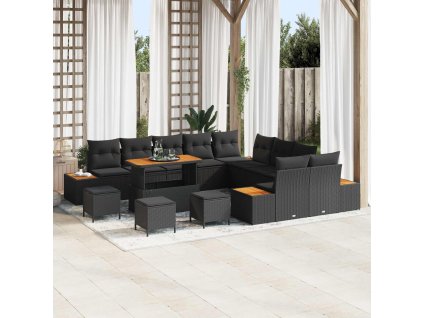 Sada zahradních pohovek s polštářem 14 pcs Černá Poly ratan 3364929