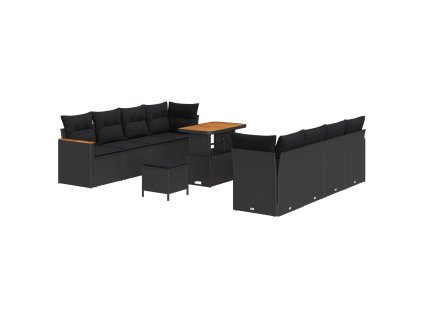 Sada zahradních pohovek s polštářem 11 pcs Černá Poly ratan 3364969