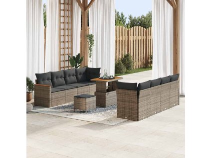 Sada zahradních pohovek s polštářem 11 pcs Šedá Poly ratan 3364973