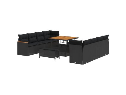 Sada zahradních pohovek s polštářem 11 pcs Černá Poly ratan 3364974
