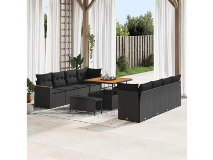 Sada zahradních pohovek s polštářem 12 pcs Černá polyratan 3364974