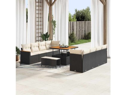 Sada zahradních pohovek s polštářem 12 pcs Černá polyratan 3364975