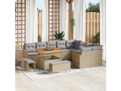 Sada zahradních pohovek s polštářem 12 pcs Béžová Poly Ratan 3365027