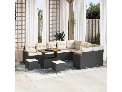 Sada zahradních pohovek s polštářem 12 pcs Černá Poly Ratan 3365035