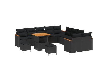 Sada zahradních pohovek s polštářem 13 pcs Černá Poly ratan 3365049