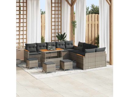 Sada zahradních pohovek s polštářem s úložištěm Šedá Poly ratan 3365063