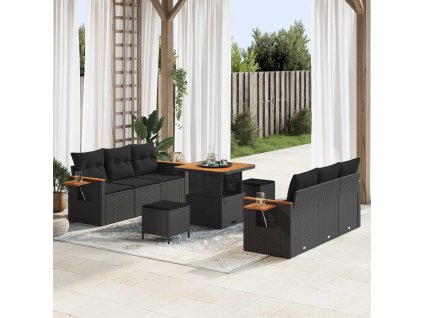 Sada zahradních pohovek s polštářem 11 pcs Černá polyratan 3365074