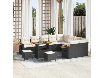 Sada zahradních pohovek s polštářem Černá Poly ratan 3365165