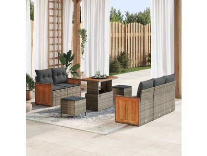 Sada zahradních pohovek s polštářem 10 pcs Šedá polyratan 3365203