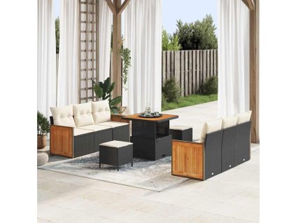 Sada zahradních pohovek 9 pcs Černá a krémová polyratan 3365205