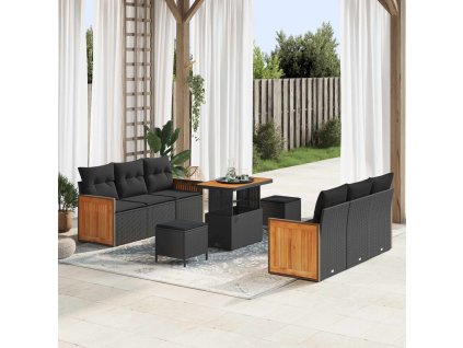 Sada zahradních pohovek s polštářem 11 pcs Černá polyratan 3365209