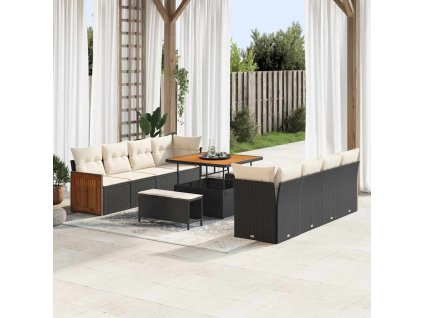 Sada zahradních pohovek 12 pcs Černá a krémová polyratan 3365235