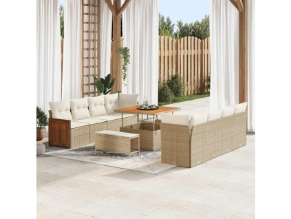 Sada zahradních pohovek 12 pcs Béžová a krémová polyratan 3365236