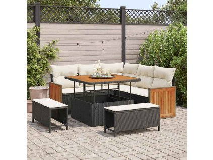 Sada zahradních pohovek 8 pcs Černá a krémová polyratan 3365245