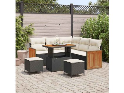 Sada zahradních pohovek 9 pcs Černá a krémová polyratan 3365255