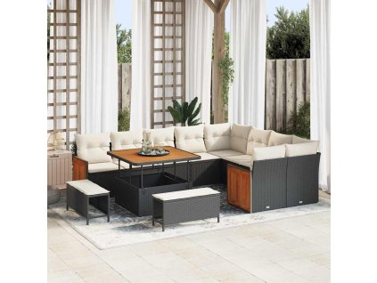 Sada zahradních pohovek 12 pcs Černá a krémová polyratan 3365285