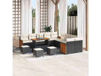 Sada zahradních pohovek 18 pcs Černá a krémová polyratan 3365320