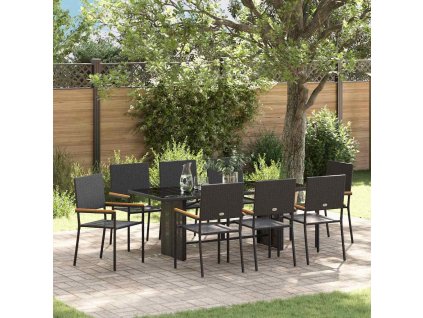 Zahradní jídelní souprava 9 pcs Černá polyratan 3365427